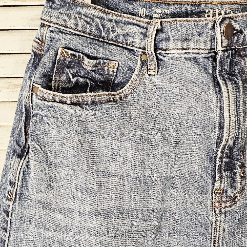 a.n.a. High Rise Denim Maxi Skirt Size 10 Modest Western Boho Prairie Jean Skirt - Picture 7 of 10